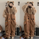 Flanellist Loomap&uuml;ksid-s&auml;rgid Komplekt Naistele Meestele Cosplay Halloween Joonisfilmip&uuml;ksid T&auml;iskasvanutele Talvine Karu &Ouml;&ouml;riided J&otilde;ulud M beige