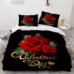 Roosi Voodipesukomplekt 3D-tr&uuml;kiga Romantiline Teema Lill Voodipesukomplekt Yst&auml;v&auml;np&auml;iv&auml; &Uuml;heinimesevoodi Pol&uuml;ester Tekikott Padjap&uuml;&uuml;riga 200x230cm 3pcs