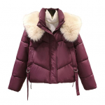 Talvine p&uuml;stkraega sulejope, tepitud, karusnahkse kapiga, taskutega, lukuga parka, rihmade kaunistusega, tuulekindel, soojapidav, igap&auml;evane k&uuml;lma ilma &uuml;ler&otilde;ivas, puuvillane jakk M lilla