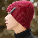 Kootud m&uuml;ts meeste s&uuml;gis- ja talvem&uuml;ts Kahekihiline paks villane soe m&uuml;ts Moodne pehme villane m&uuml;ts M（56-58cm） must