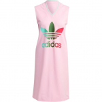 Adidas Originals SS23 Adicolor 70ndate Retro Seeria Logot&auml;htede Prindiga V-kaelusega Varrukateta Kleit Naiste Kleidid Roosa IK7860 S
