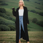 Pikkade kiududega kootud kardigan, elegantne &uuml;hev&auml;rviline pikkade varrukatega taskutega kampsun, naiste XXL must