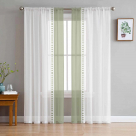 Salveirohelised triibud tekstuuriga t&uuml;llkardinad elutuppa K&ouml;&ouml;gi kaunistus Sifonki akende hooldused Voile l&auml;bipaistev kardin W135 x H115cm x1&Rod Pocket