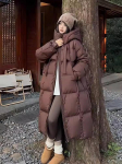 2024 Naiste Pikk Korea-stiilis Puuvillajakk, Suur, Lai, Paksendatud ja Moodne. XL pruun