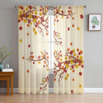 S&uuml;gisesed langevad lehed Vaher L&auml;bipaistvad Kardinad Magamistoa elutoa kaunistamiseks Aknakardin K&ouml;&ouml;gi T&uuml;ll Voile Organza Kardinad W135 x H115cm x1&Grommet Top white