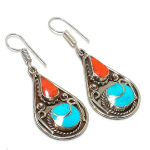 Natural Tibetan Turquoise, Coral Gemstone Handmade Jewelry Earring 2.21 s2w51