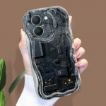 Armas koomiksimustriga kreemjas tekstuuriga korpus, lainelise servaga pehme silikoonkaanega telefoni&uuml;mbris Vivo jaoks Vivo V23E 5G puhas