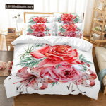 Roosa roosi tekikott Romantiline teemaline valentinip&auml;eva emadep&auml;eva voodipesukomplekt Queen King Size pol&uuml;estrist tekikate 70x133cm 2pcs