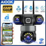 AIOOK V380 Pro CCTV traadita WiFi-v&auml;liskaamera 360 kraadi 8MP, 4K v&auml;rviline &ouml;&ouml;n&auml;gemine Kahesuunaline k&otilde;ne automaatne j&auml;lgimine Valikuline WIFI 3 Lens camera+128GB