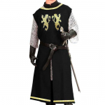 K&auml;sitsi valmistatud tikandid Keskaegne Halloweeni r&uuml;&uuml;tel viikingite tuunika Cosplay kost&uuml;&uuml;mis&auml;rgid Meeste kost&uuml;&uuml;mid Renaissance Surcoat Tabard LARP XL must