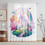 2 tk HD Digitaalne Roosa Printsess Vikerkaareloss Tr&uuml;kitud Aknakardin Kodu Kaunistamine Stiilne Kaunistus Elutuba Magamistuba Varras W52H63inchW132H160cm