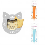 Kit pour biscuit en relief Chat + 2 Stylos au chocolat orange et bleu pastel