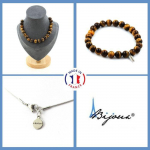 Pierres et Min&eacute;raux. Parure bijoux Bracelet Collier 20 Perles Oeil de Tigre 10 mm. Chaine Taille personnalisable.