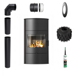 Wood burning steel stove KRATKI AB/S/2/ROLLO High 10 kW &Oslash; 150 black thermotec