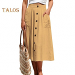 Naiste Midi Seelik Elastse K&otilde;rge V&ouml;&ouml;kohaga Salendav Stiil Keskmise S&auml;&auml;repikkusega Taskutega Seelik &Uuml;hev&auml;rviline N&ouml;&ouml;pidega Kaunistus A-l&otilde;ikeline Seelik S must