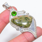 Natural Unakite, Peridot Gemstone 925 Sterling Silver Jewelry Pendant 2.84 o6o61