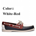 Men Women Genuine Leather Docksides Classic Boat Shoes,Homme Femme Navy Blue-Red Plus Size 36-46 Brand Flats Loafers A085 39