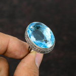 Tahuline &Scaron;veitsi sinise topaasi s&otilde;rmus 925 sterlingh&otilde;bedast s&otilde;rmus Vanaaegne s&otilde;rmus V&auml;&auml;riskiviga k&auml;sitsi valmistatud ehe Uhiuus s&otilde;rmus kingituseks Saadaval s&otilde;rmuse suuruses 6