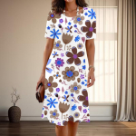 Naiste moodne graatsiline lilleprindiga suvine kevadine l&uuml;hikeste varrukatega O-kaelusega vabaajakleidid XS sinine