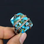 Copper Turquoise Handmade Copper Wire Wrap Jewelry Ring Size 6.5 h6k07