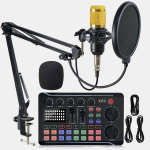 F998 Podcasti Otse&uuml;lekande Seadmete Komplekt, Professionaalne Otseheli Kaart koos Mikrofoni Komplektiga Mikser Salvestusstuudio Pakett Muusika Laulmine kuld