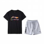 Li Ning spordimoe seeria logot&auml;htedega pusa l&uuml;hikeste varrukatega T-s&auml;rk keskmise v&ouml;&ouml;kohaga viiepunktilised l&uuml;hikesed p&uuml;ksid vabaajaspordi komplekt unisex komplekt AHSU835-1+AKSU747-2 M