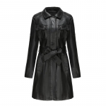 Kunstnahast Naiste Trench-mantlid Allakeeratava Kraega T&auml;ispikkade Varrukatega Keskmise Pikkusega Mantel Paelaga Kitsas V&ouml;&ouml;koht Slim Fit Vabaaja Tavaline &Uuml;hev&auml;rviline XXXL must