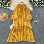 Vintage O-kaelusega n&ouml;&ouml;rseotav &uuml;he n&ouml;&ouml;biga moekas laternavarrukatega elegantne vaba volangidega kleit korea k&otilde;rgmoe naisteriided One Size sinine