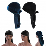 Unisex Velvet Bandana Headwear Silk Pirate Cap Wrap Hat black +Navy