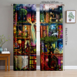 2 tk - Simuleeritud maagiline raamaturiiul pol&uuml;ester kardinad, tunneliga kardinad 42*84, magamistuba, elutuba, kodu toa kaunistus 52Wx84L(132x213CM)x2