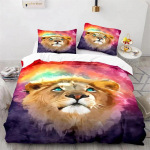 L&otilde;vi tekikotikomplekt 3D-tr&uuml;kk Metsloomad V&auml;rviline King Queen suurus Lastele Teismelistele T&auml;iskasvanutele Voodipesukomplekt Pol&uuml;ester Tekikott 70x133cm 2pcs