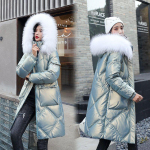 Talvejope Korea naiste parka suur karvkrae kapuutsiga paks soe pikk naiste mantel vabaaja &uuml;ler&otilde;ivad puuvillane p&uuml;stjope parkad XS white
