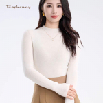 Raphenny Women's Fine Wool Semi-High Collar Slim-Fit Long Sleeve Sweater M