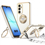 Kaitse&uuml;mbris Samsung Galaxy A17 4G/5G jaoks, Silikoonist, S&otilde;rmuse ja L&auml;ikiva S&uuml;damekujulise Mustriga, Paelaga - Valge valge