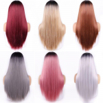 Pikk sirge s&uuml;nteetiline parukas Helepruunid Ombre parukad naistele Must ja lilla segaparukas Keskosa loodusjuuksed valge