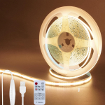 Clearhill 5V COB LED riba koos kaugjuhtimispuldi h&auml;mardiga, 5M, Soe Valge 3000K, 320 LEDi meetri kohta, 8mm laiune, Mitteveekindel IP20, 1.5M USB l&uuml;litikaabel,