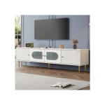 Telerialus - MUVOE - 170x35x50cm - Valge kuldsete jalgadega - 2 ust - Kaablite haldus