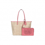 Coach Reversible City 33 Kahepoolne Monogrammiga L&otilde;uendist ja Nahast Kandekott Naiste Kandekotid Khaki Roosa 36658-IMBE5 Gift Box Set (Basic Set+Black Box)