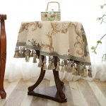Vintage Chenille Jacquard &Uuml;mmargune Lauakate Lilleline Euroopa Kodukaunistus Tuttidega S&ouml;&ouml;gilaua Kohvilaua Peo Pulma jaoks 120cm-Round beež