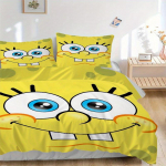 3 tk Minimalistliku SpongeBobi disainiga tekikottide komplekt - Pehme ja mugav magamistoa, k&uuml;lalistetoa ja &uuml;hiselamu sisustus Tekikottide komplekt 1 tekikott + 2 padjap&uuml;&uuml;ri.F041 135x200cm