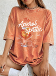 Aperol Spritz Sidrunitr&uuml;kiga Pesitud T-s&auml;rgid Naistele Puuvillased &Uuml;legabariidilised T-s&auml;rgid Suvised Pehmed L&uuml;hikeste Varrukatega Topid Hip Hop &Uuml;mmarguse Kaelusega R&otilde;ivad M brown