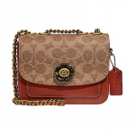 COACH &otilde;lakott Madison 16 Camellia Turnlock Signature Logo V&otilde;lu V&auml;rviplokk Vasikanahk ja Nahk V&auml;ike Ruudukujuline Crossbody Naiste Pruun pruun
