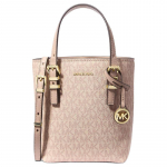 MICHAEL KORS Quinn Signature Logo &auml;mbrikujuline kott kaetud l&otilde;uendist &otilde;lakott-tote mini naiste roosa roosa