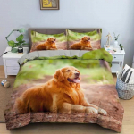 Koera tekikoti komplekt Kuldne retriiver Kuninga suurusega voodipesukomplekt poistele t&uuml;drukutele Mikrokiud 3D Lemmiklooma teemaline Loom Naljakas koer tekikate 140x200cm