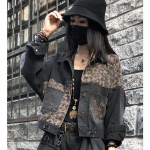 Moodne t&auml;navariietus Vintage Must Leopard Naiste teksajakk Kevad Harajuku Punk Jean Jakid Mantel Boyfriend L&otilde;tv Tasku XS must