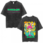 Suvine pestud vintage anime Saiki K katastroofiline elu Saiki Kusuo meeste retro puuvillane tr&uuml;kitud vabaaja t-s&auml;rk Y2k S