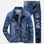 Meeste 2-osalised komplektid Uued lihtsad kevad-s&uuml;gis suitsuhall pikkade varrukatega teksajakk + teksad Moodne &otilde;huke paar teksa&uuml;likond Ropa Hombre XXXXXL gray