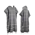 100% Puuvill Kiiresti Kuivav Kapuutsiga Rannar&auml;tik Kott T&uuml;rgi Surfi Poncho R&auml;tik T&auml;iskasvanutele Troopiline K&otilde;ikhooajalise Triibulise Mustriga- 200GSM gray