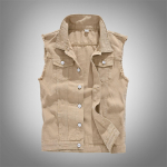 Moodne Meeste Korea Stiilis Kitsa L&otilde;ikega Valge Denim Mootorratturi Vest - Kevad/Suvi Kollektsioon, Saadaval Suurtes M&otilde;&otilde;tudes. 6XL khaki