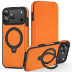 Magnetiline Klappnahast &Uuml;mbris Case iPhone 17 Pro Max Air 16 15 14 13 12 11 jaoks Traadita Laadimine 360-kraadine P&ouml;&ouml;ratav Jalg with Bracket&iPhone 12 oranž